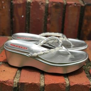 Prada Silver Wedge Sandal